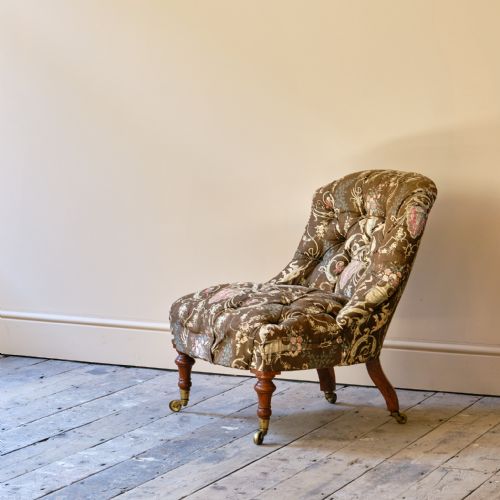 19TH CENTURY GILLOWS SLIPPER CHAIR IN ORIGINAL FABRIC - ADDITIONAL PHOTO 9