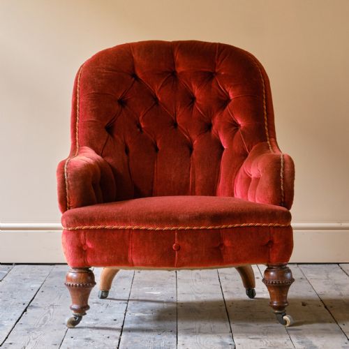 19TH CENTURY RED VELVET IRON BACK ARMCHAIR - ADDITIONAL PHOTO 1