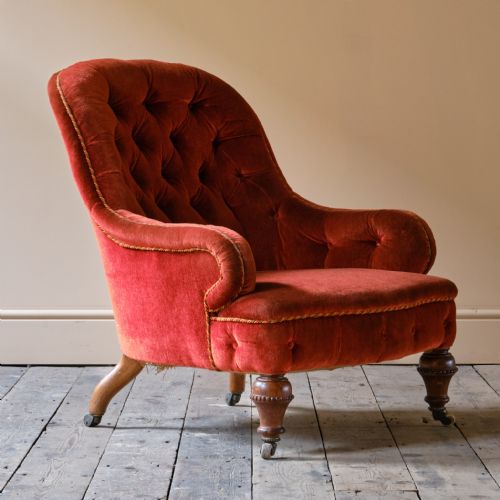 19TH CENTURY RED VELVET IRON BACK ARMCHAIR - ADDITIONAL PHOTO 3