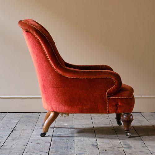 19TH CENTURY RED VELVET IRON BACK ARMCHAIR - ADDITIONAL PHOTO 4