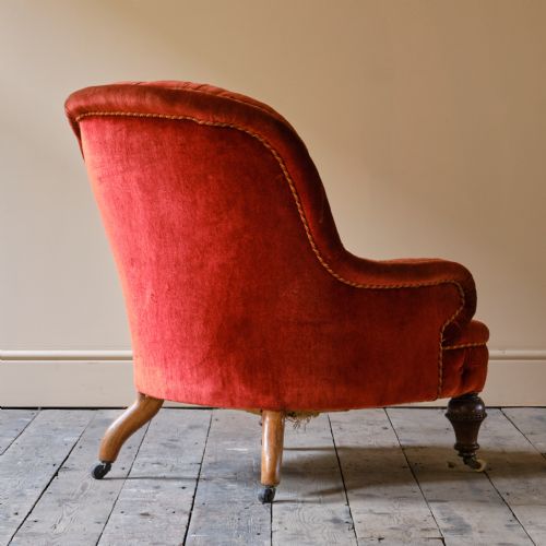 19TH CENTURY RED VELVET IRON BACK ARMCHAIR - ADDITIONAL PHOTO 5