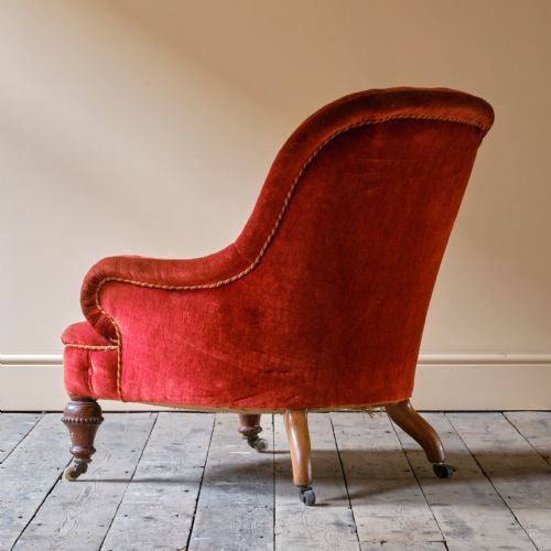 19TH CENTURY RED VELVET IRON BACK ARMCHAIR - ADDITIONAL PHOTO 6
