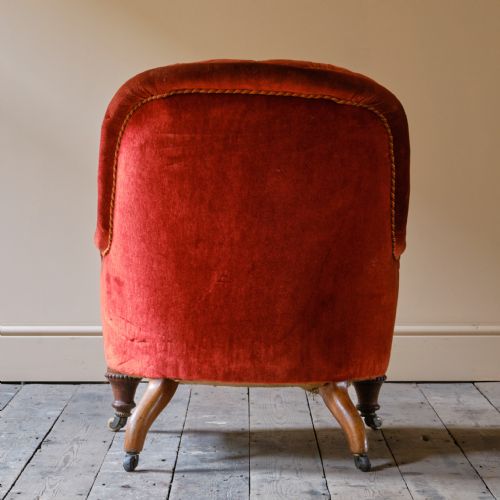 19TH CENTURY RED VELVET IRON BACK ARMCHAIR - ADDITIONAL PHOTO 7