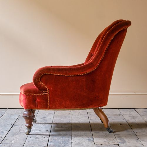 19TH CENTURY RED VELVET IRON BACK ARMCHAIR - ADDITIONAL PHOTO 8