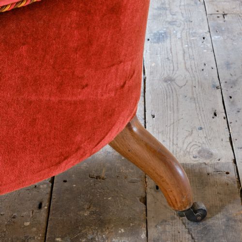 19TH CENTURY RED VELVET IRON BACK ARMCHAIR - ADDITIONAL PHOTO 11