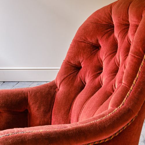 19TH CENTURY RED VELVET IRON BACK ARMCHAIR - ADDITIONAL PHOTO 12