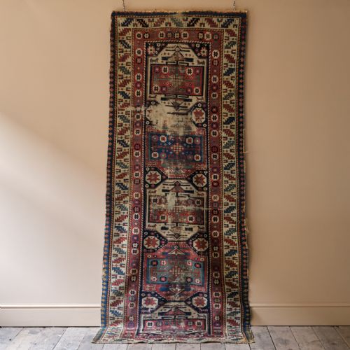 LARGE ANTIQUE CROOKED KAZAK RUG RUNNER