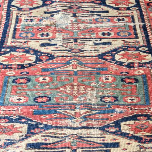LARGE ANTIQUE CROOKED KAZAK RUG RUNNER - ADDITIONAL PHOTO 3