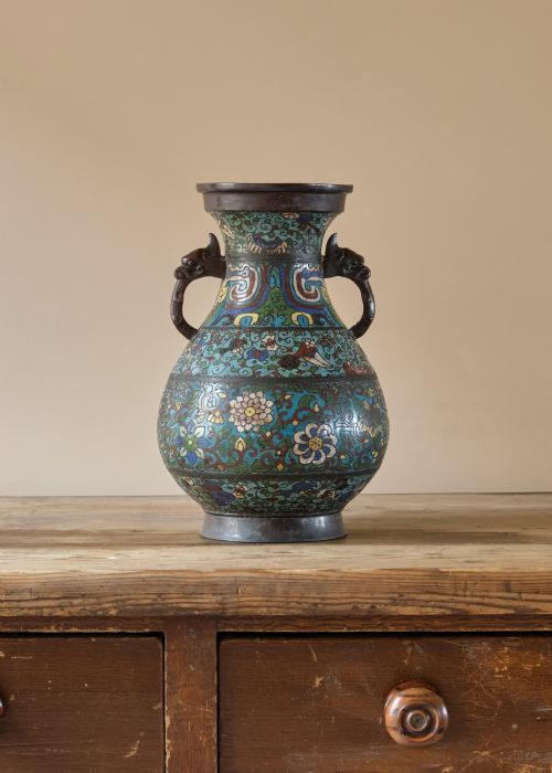 ANTIQUE EASTERN CHAMPLEVE ENAMEL AND BRONZE VASE - ADDITIONAL PHOTO 1