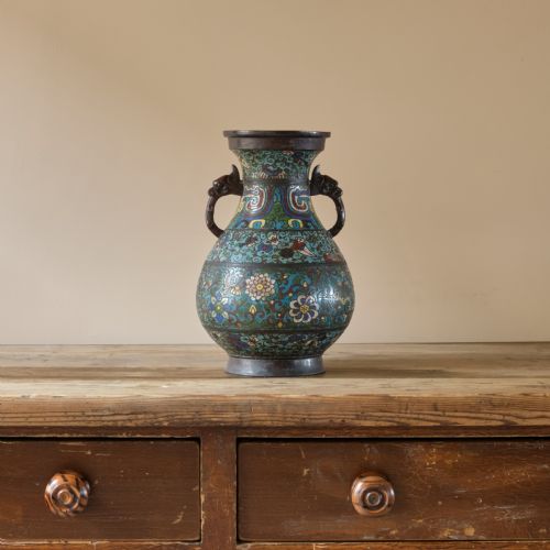 ANTIQUE EASTERN CHAMPLEVE ENAMEL AND BRONZE VASE - ADDITIONAL PHOTO 2