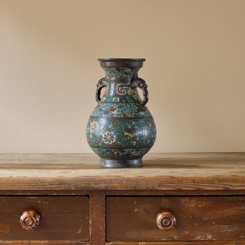 ANTIQUE EASTERN CHAMPLEVE ENAMEL AND BRONZE VASE - ADDITIONAL PHOTO 3