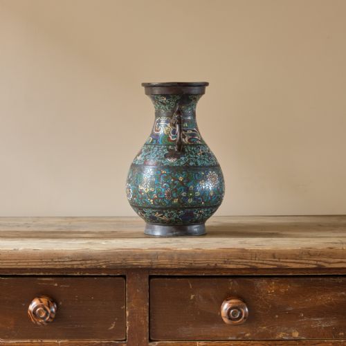 ANTIQUE EASTERN CHAMPLEVE ENAMEL AND BRONZE VASE - ADDITIONAL PHOTO 4