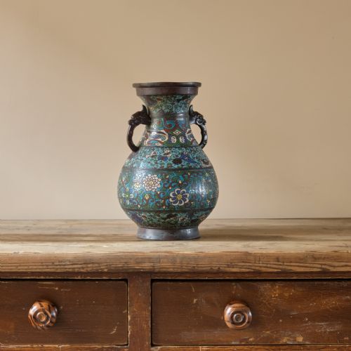 ANTIQUE EASTERN CHAMPLEVE ENAMEL AND BRONZE VASE - ADDITIONAL PHOTO 5