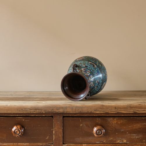 ANTIQUE EASTERN CHAMPLEVE ENAMEL AND BRONZE VASE - ADDITIONAL PHOTO 7