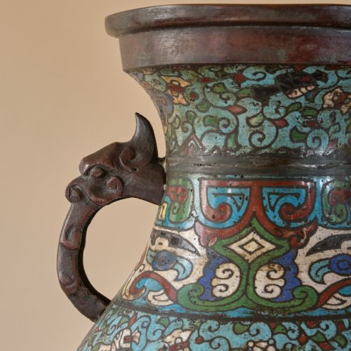 ANTIQUE EASTERN CHAMPLEVE ENAMEL AND BRONZE VASE - ADDITIONAL PHOTO 9