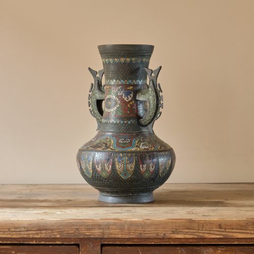 ANTIQUE EASTERN CHAMPLEVE ENAMEL AND BRONZE VASE - ADDITIONAL PHOTO 1