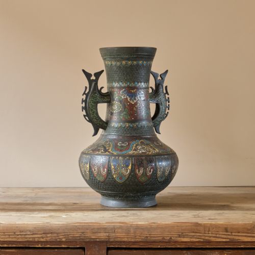 ANTIQUE EASTERN CHAMPLEVE ENAMEL AND BRONZE VASE - ADDITIONAL PHOTO 2