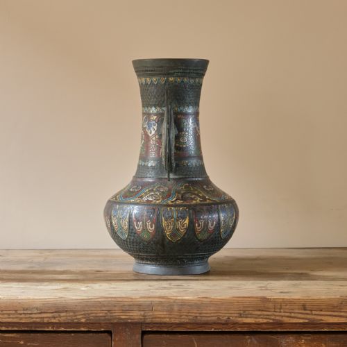 ANTIQUE EASTERN CHAMPLEVE ENAMEL AND BRONZE VASE - ADDITIONAL PHOTO 3