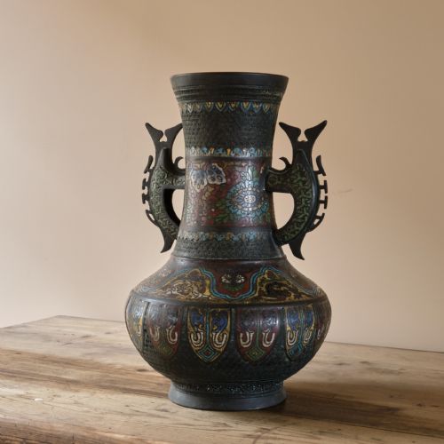 ANTIQUE EASTERN CHAMPLEVE ENAMEL AND BRONZE VASE - ADDITIONAL PHOTO 8