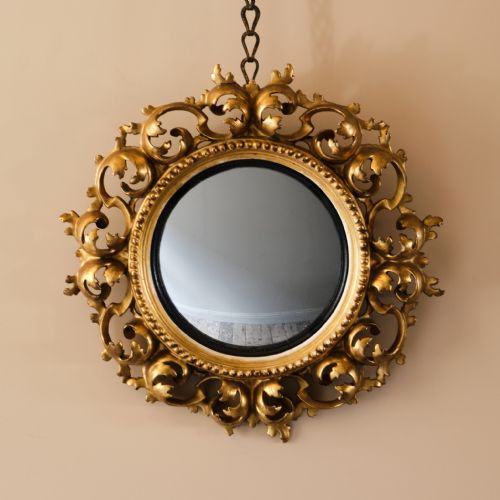 SMALL 19TH CENTURY GILTWOOD CONVEX MIRROR