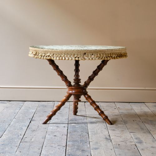19TH CENTURY SIMULATED BAMBOO GYPSY SIDE TABLE IN ANTIQUE VELVET - ADDITIONAL PHOTO 1