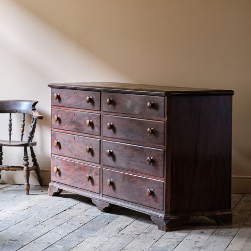 HUGE SIMULATED ROSEWOOD PINE BANK OF DRAWERS - ADDITIONAL PHOTO 1