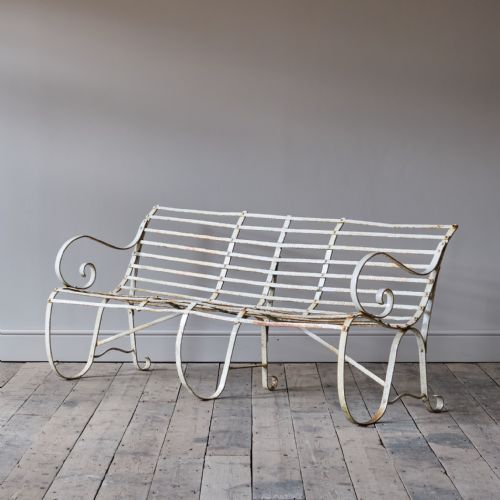 ANTIQUE WROUGHT IRON STRAP WORK GARDEN BENCH - ADDITIONAL PHOTO 1