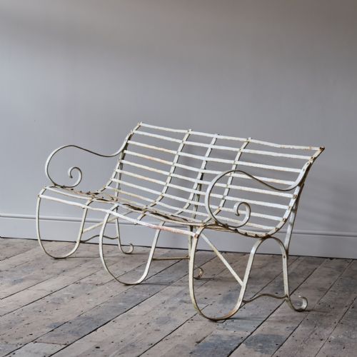 ANTIQUE WROUGHT IRON STRAP WORK GARDEN BENCH - ADDITIONAL PHOTO 2
