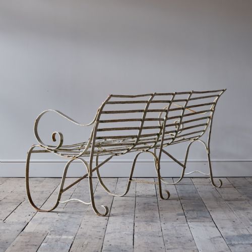 ANTIQUE WROUGHT IRON STRAP WORK GARDEN BENCH - ADDITIONAL PHOTO 4
