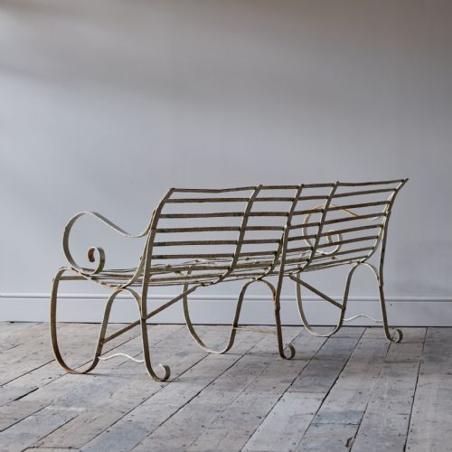 ANTIQUE WROUGHT IRON STRAP WORK GARDEN BENCH - ADDITIONAL PHOTO 5