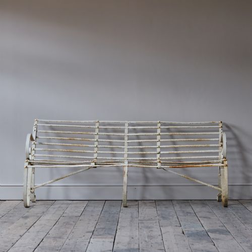 ANTIQUE WROUGHT IRON STRAP WORK GARDEN BENCH - ADDITIONAL PHOTO 6
