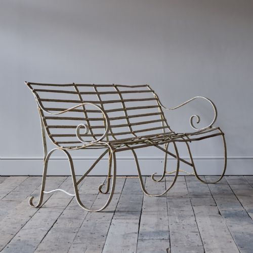 ANTIQUE WROUGHT IRON STRAP WORK GARDEN BENCH - ADDITIONAL PHOTO 8