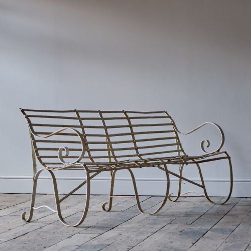 ANTIQUE WROUGHT IRON STRAP WORK GARDEN BENCH - ADDITIONAL PHOTO 9