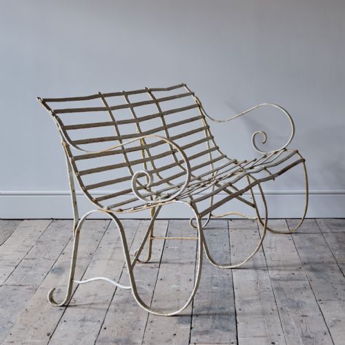 ANTIQUE WROUGHT IRON STRAP WORK GARDEN BENCH - ADDITIONAL PHOTO 10