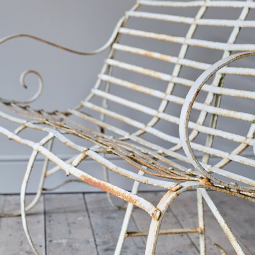 ANTIQUE WROUGHT IRON STRAP WORK GARDEN BENCH - ADDITIONAL PHOTO 15