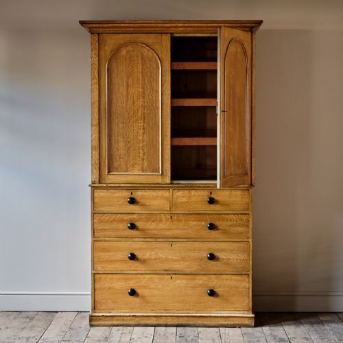 ANTIQUE PINE LINEN PRESS IN ORIGINAL PAINT - ADDITIONAL PHOTO 1
