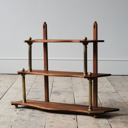 Small Antique Mahogany and Brass Wall Hanging Shelves