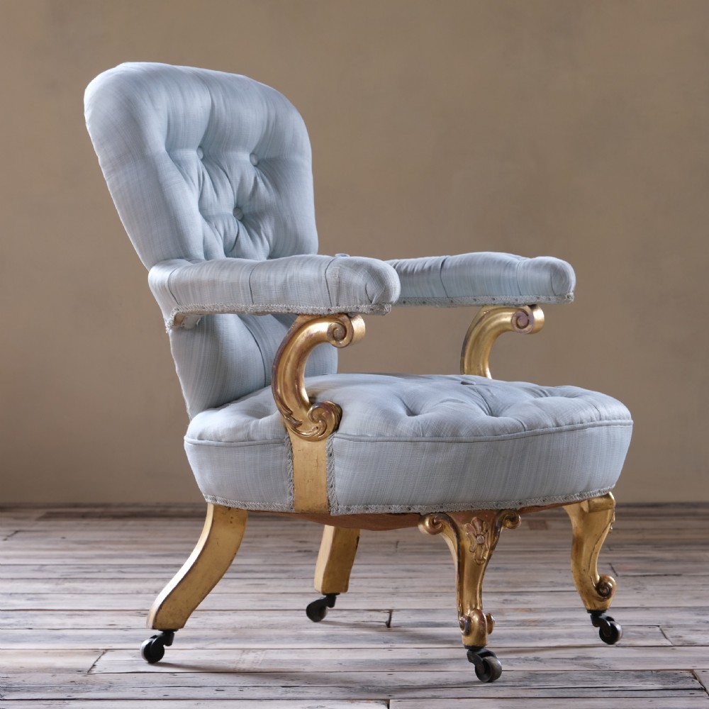 19Th Century Petite Gilt Wood Open Armchair