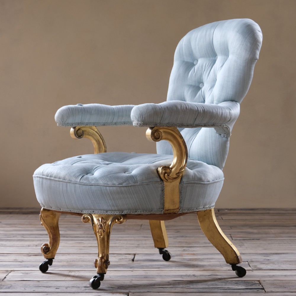 19Th Century Petite Gilt Wood Open Armchair View II