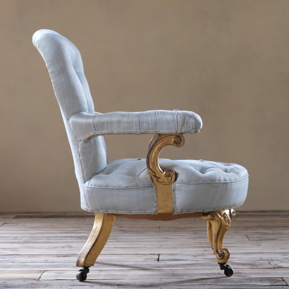 19Th Century Petite Gilt Wood Open Armchair View V