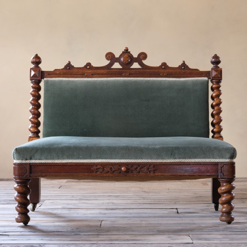 19Th Century Barley Twist Oak Hall Bench View II