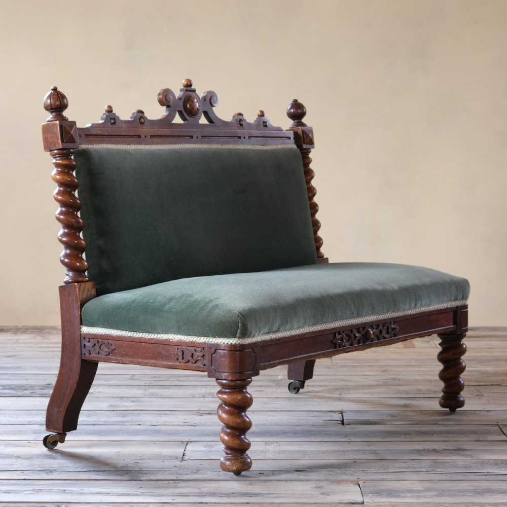19Th Century Barley Twist Oak Hall Bench View III