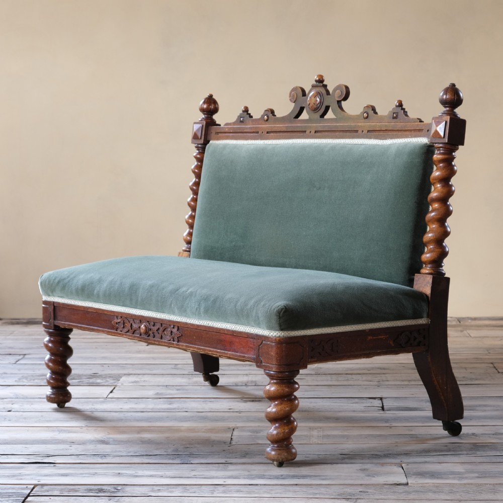 19Th Century Barley Twist Oak Hall Bench View V