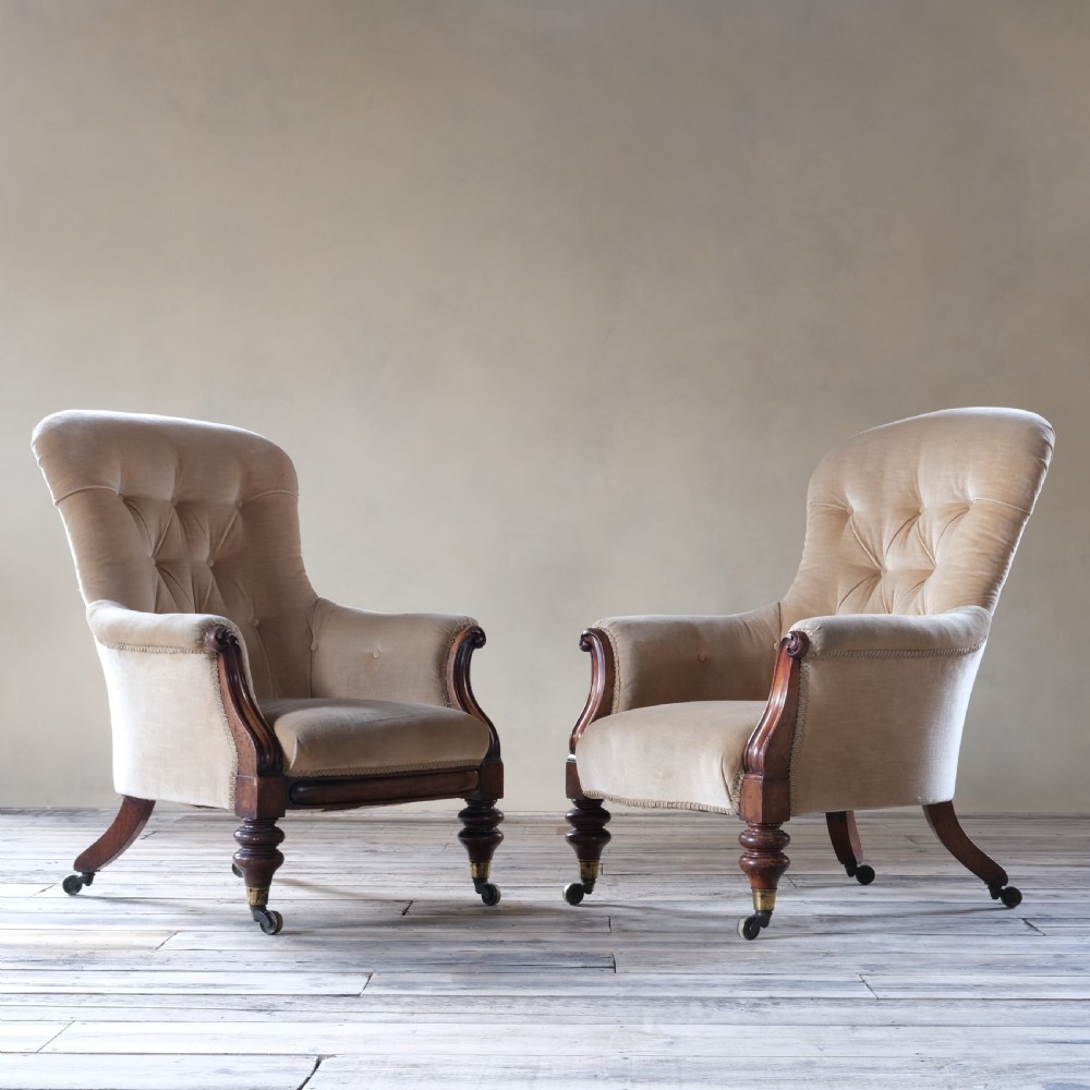 Pair Of Royal Attributed Johnstone & Jeanes Walnut Library Armchairs C1850