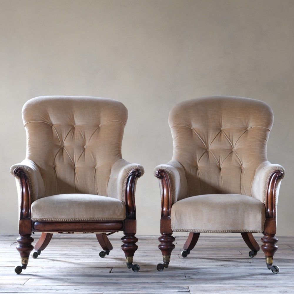 Pair Of Royal Attributed Johnstone & Jeanes Walnut Library Armchairs C1850 View II