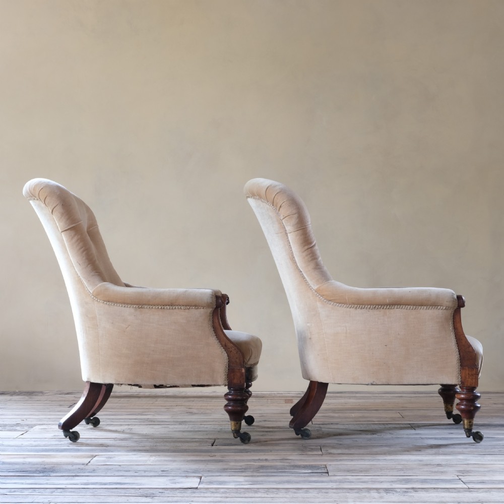 Pair Of Royal Attributed Johnstone & Jeanes Walnut Library Armchairs C1850 View III