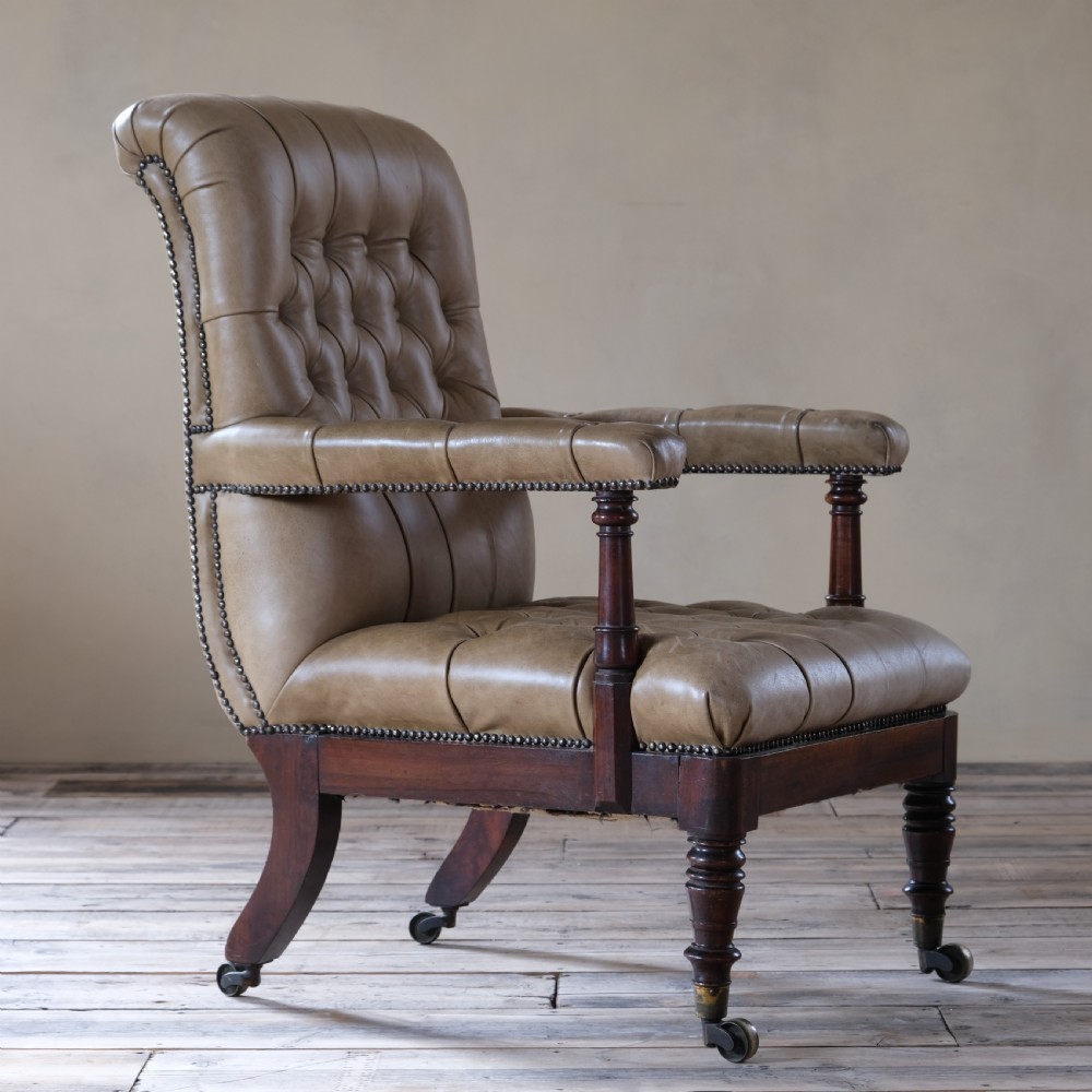 Antique 19th century mahogany and leather open armchair View III