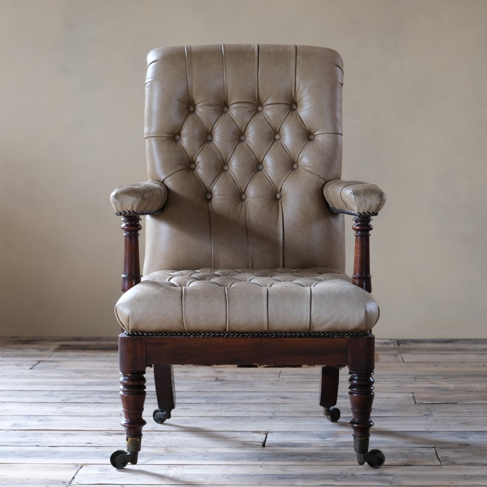 Antique 19th century mahogany and leather open armchair View IV