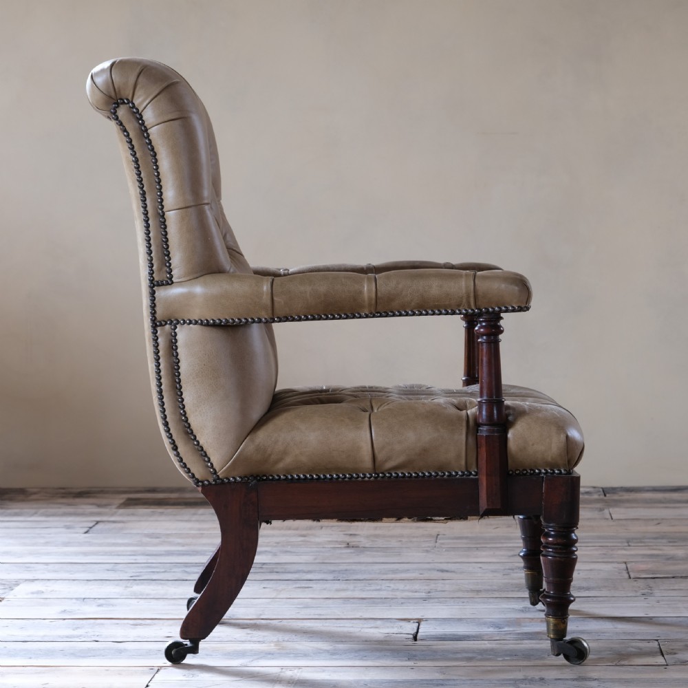 Antique 19th century mahogany and leather open armchair View V