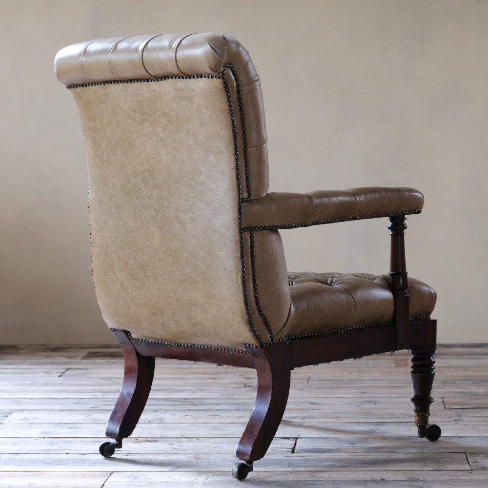 Antique 19th century mahogany and leather open armchair View VI